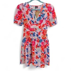 Floral Mini Dress Vero Moda XS Floral Pink Mini Puff Sleeve Dress- NWT